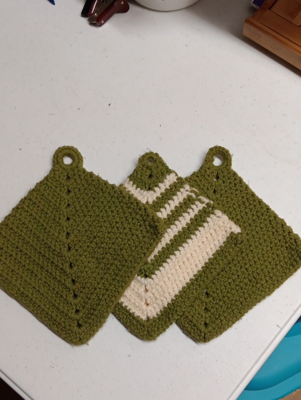 Handmade Olive Green Crochet Pot Holders - Set of 3